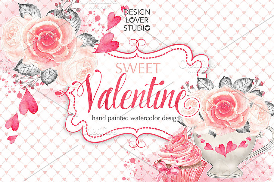 Watercolor Sweet Valentine design in Illustrations - product preview 8