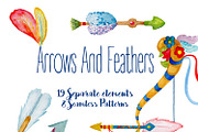 Watercolor Arrows and Feathers Set