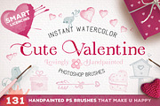 Cute Valentine Watercolor Brush Set