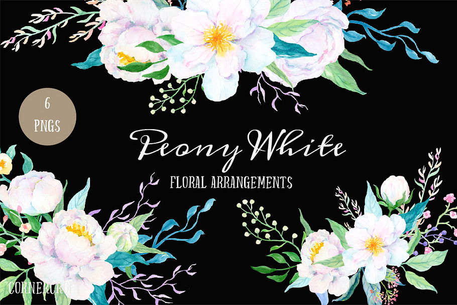 White Peony Floral Arrangements in Illustrations - product preview 8