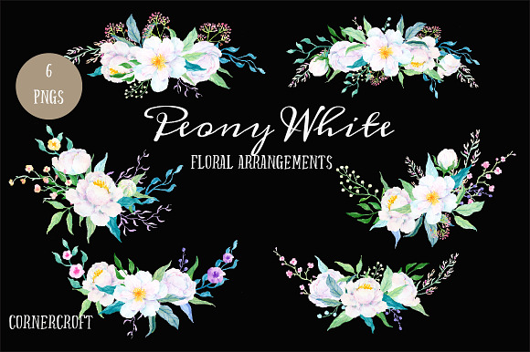 White Peony Floral Arrangements in Illustrations - product preview 1