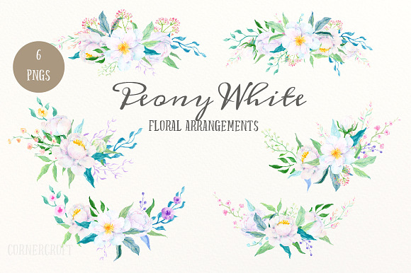 White Peony Floral Arrangements in Illustrations - product preview 2
