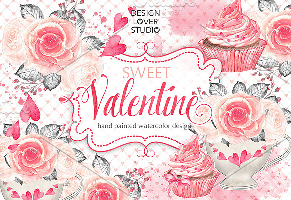 Watercolor Sweet Valentine design in Illustrations - product preview 2