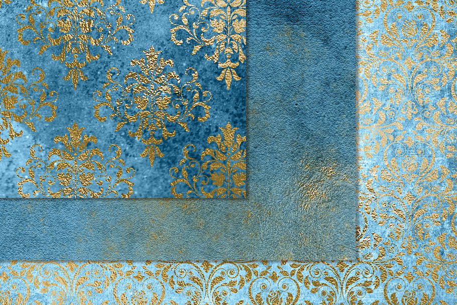 Sky Blue and Gold Digital Paper in Textures - product preview 8