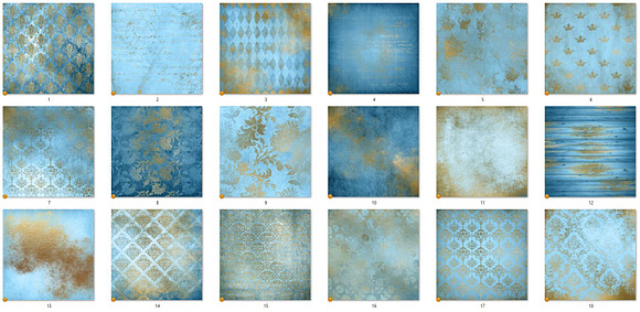 Sky Blue and Gold Digital Paper in Textures - product preview 1