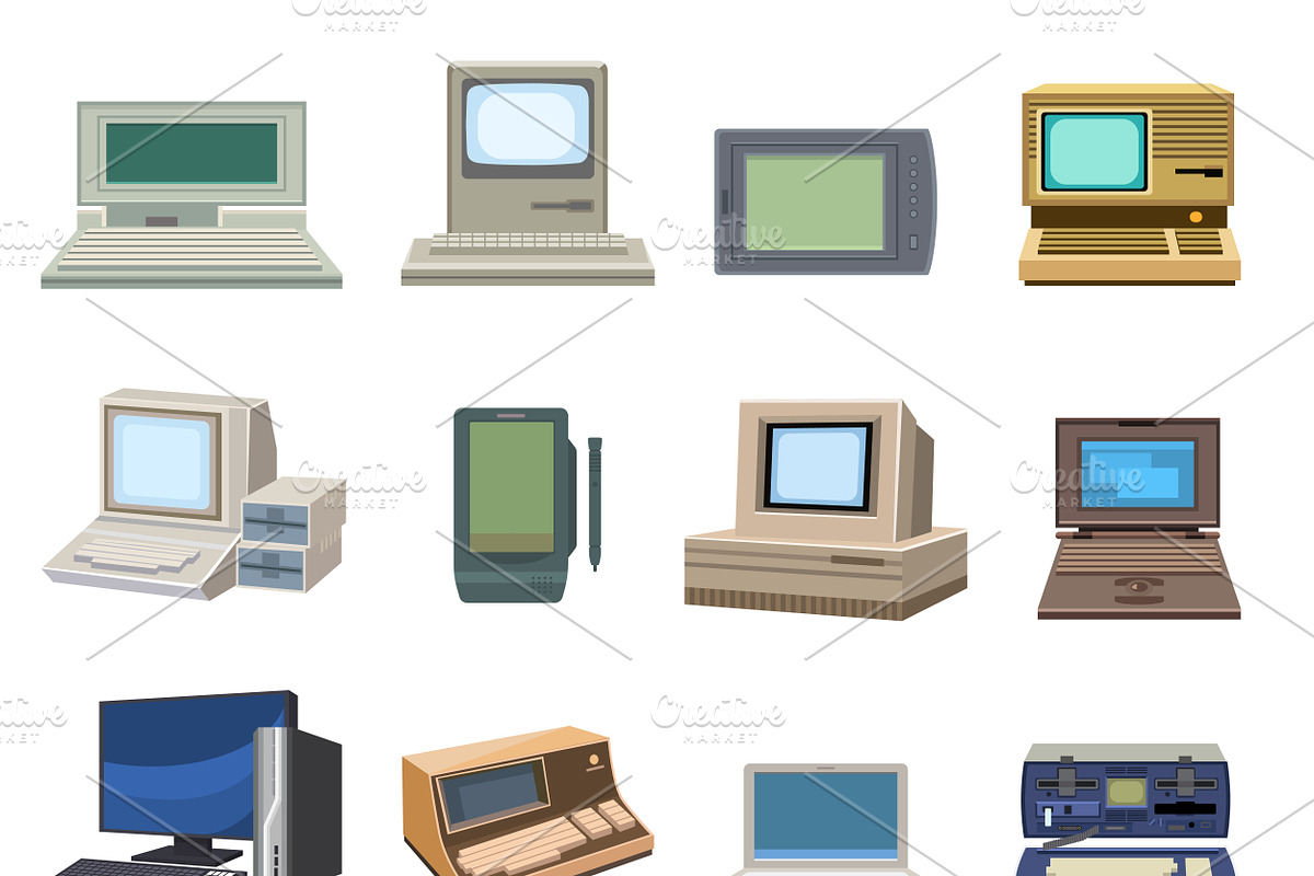 Vector set of retro computer in Illustrations - product preview 8