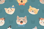 Seamless hipster cats pattern vector
