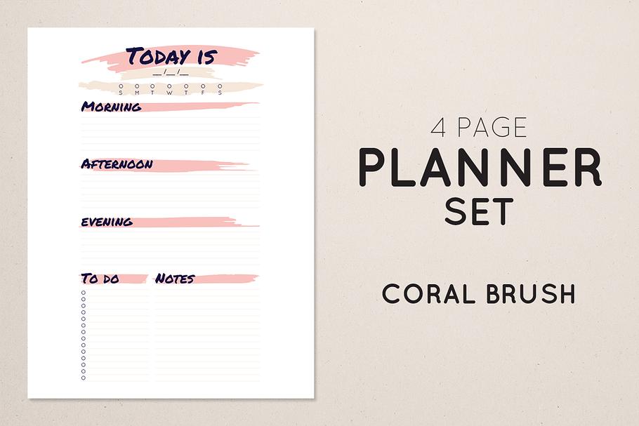 Planner Set - Coral Brush in Stationery Templates - product preview 8