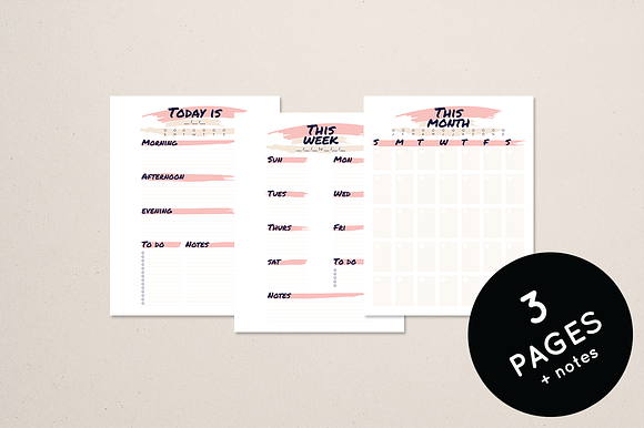 Planner Set - Coral Brush in Stationery Templates - product preview 1