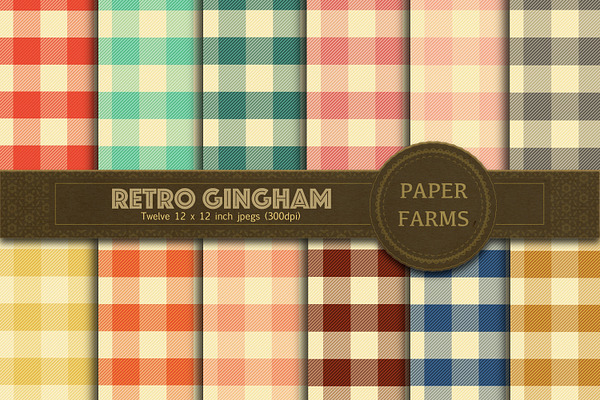 Retro gingham digital paper pack