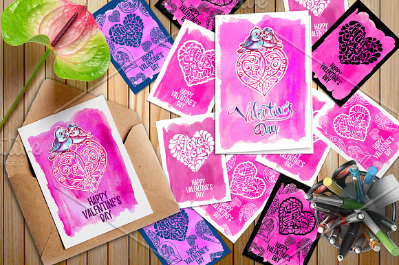watercolor and vector of heart in Illustrations - product preview 1