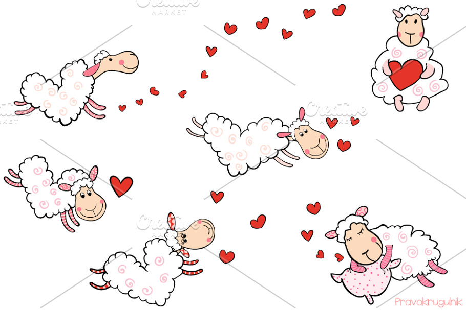 Cute heart shaped sheep clipart in Illustrations - product preview 8