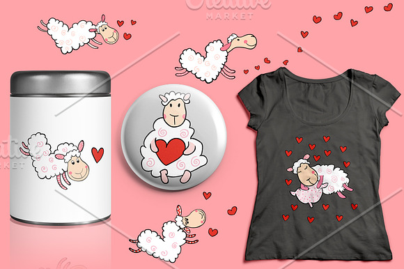 Cute heart shaped sheep clipart in Illustrations - product preview 1