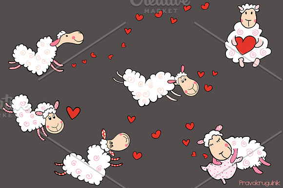 Cute heart shaped sheep clipart in Illustrations - product preview 5
