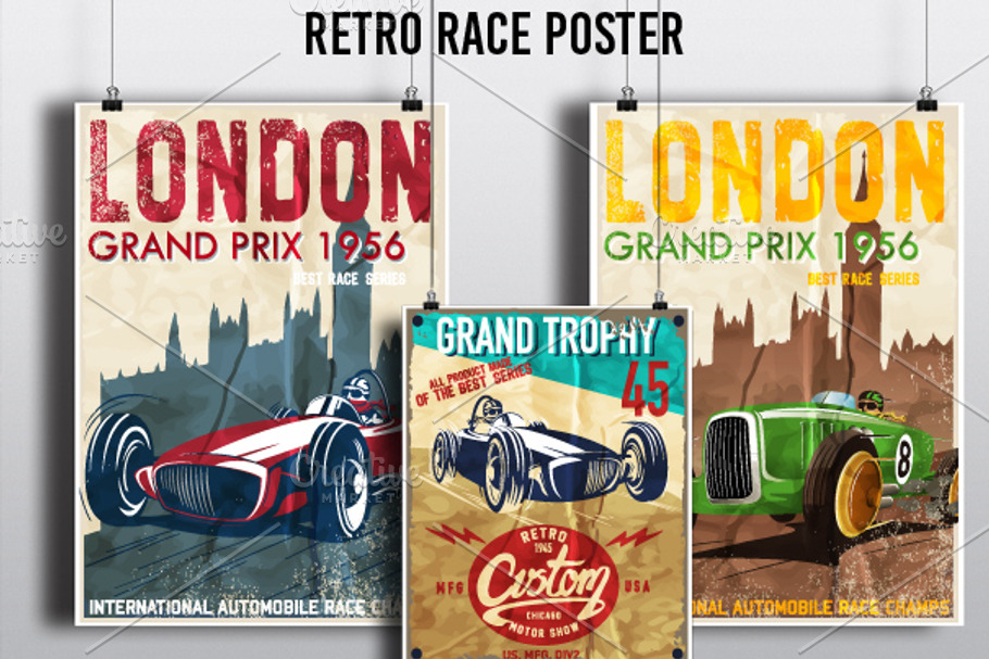 Retro race posters in Illustrations - product preview 8