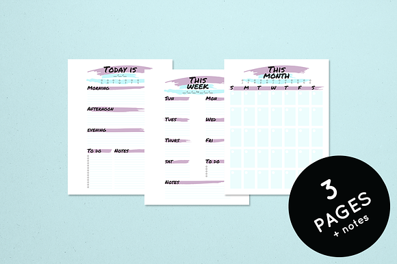 Planner Set - Lavender Sky Brush in Stationery Templates - product preview 1