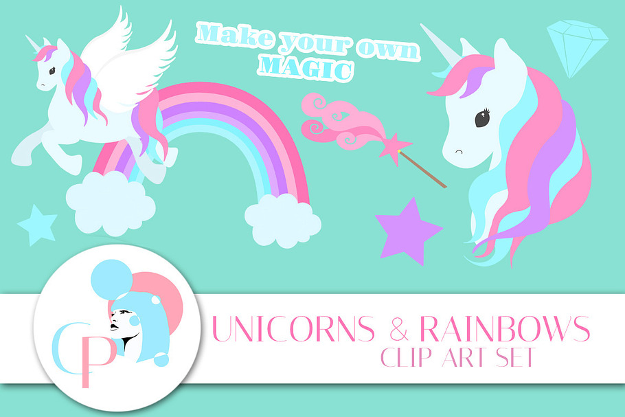 Unicorns and Rainbows ClipArt Set