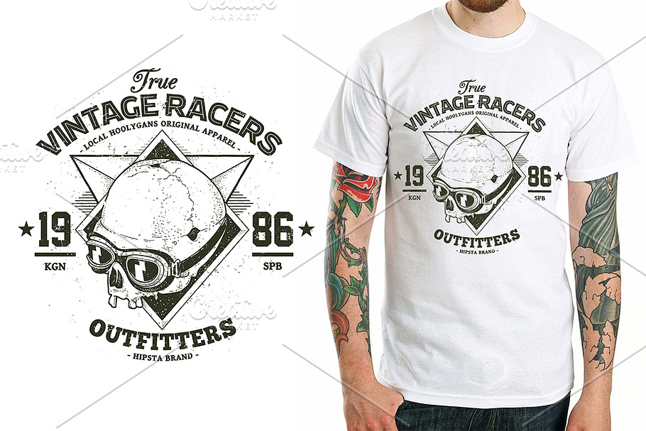 Vintage Racer | Vector Dotwork Skull in Illustrations - product preview 8