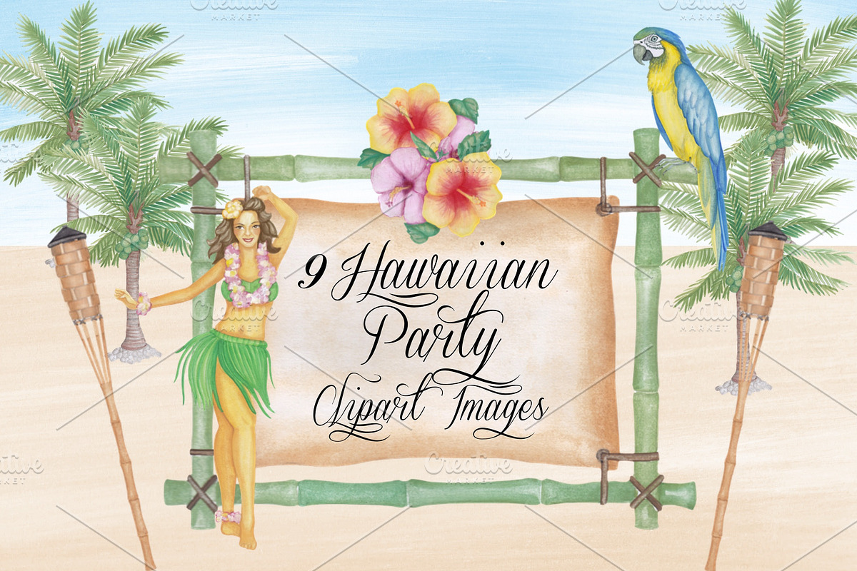 Watercolor Hawaiian Clipart Images in Illustrations - product preview 8
