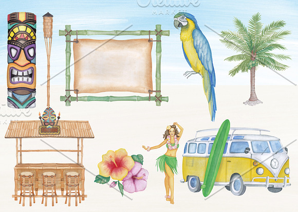 Watercolor Hawaiian Clipart Images in Illustrations - product preview 1