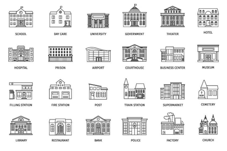 Government buildings line icons in Graphics - product preview 8