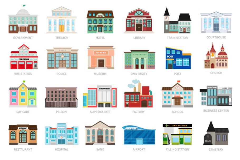 Colored urban building icons in Graphics - product preview 8