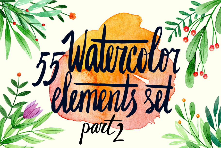Watercolor floral elements set in Illustrations - product preview 8