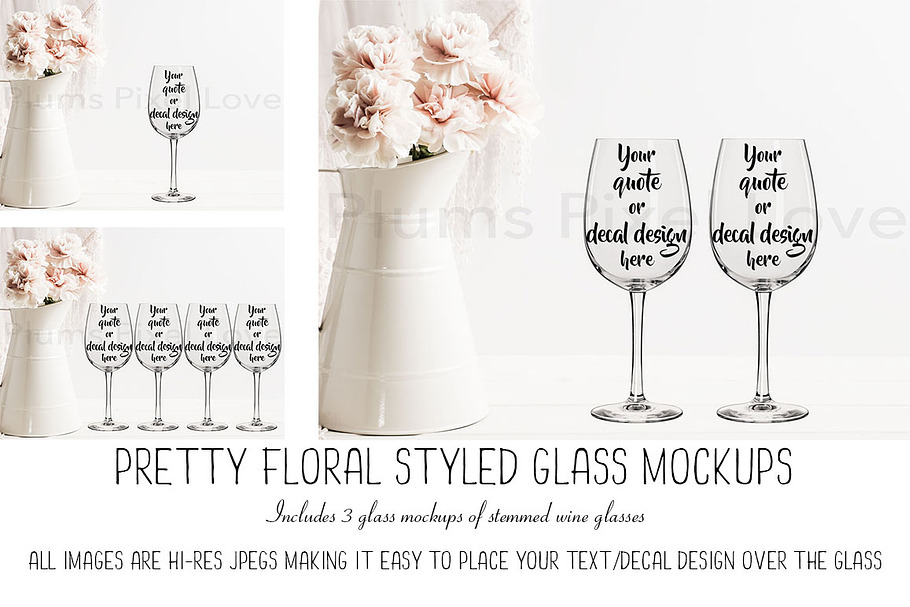 3 Pretty Floral Wine Glass Mockups