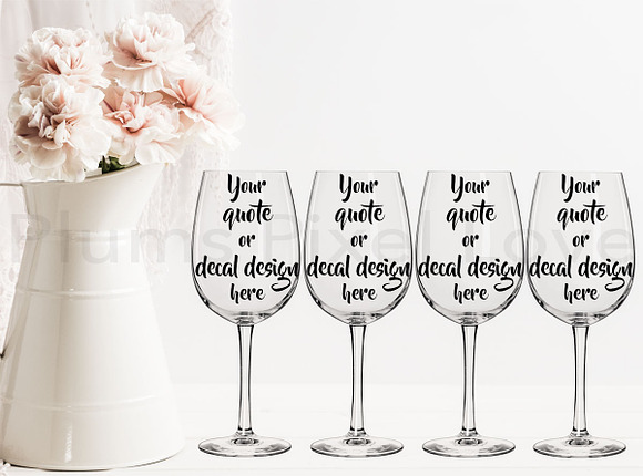 3 Pretty Floral Wine Glass Mockups in Product Mockups - product preview 3