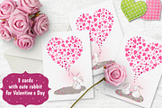 3 romantic cards with rabbits.