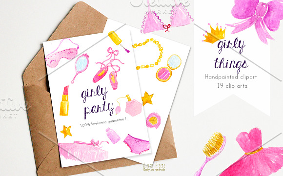 Watercolor girly things in Graphics - product preview 1