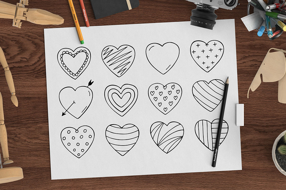 Hand drawn hearts + seamless pattern