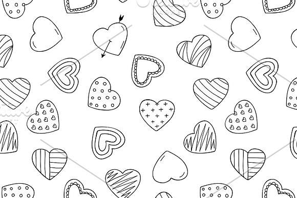 Hand drawn hearts + seamless pattern in Patterns - product preview 3