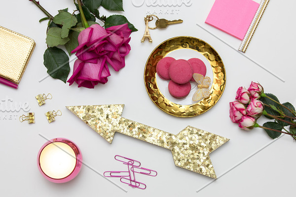 Fuschia and gold styled stock