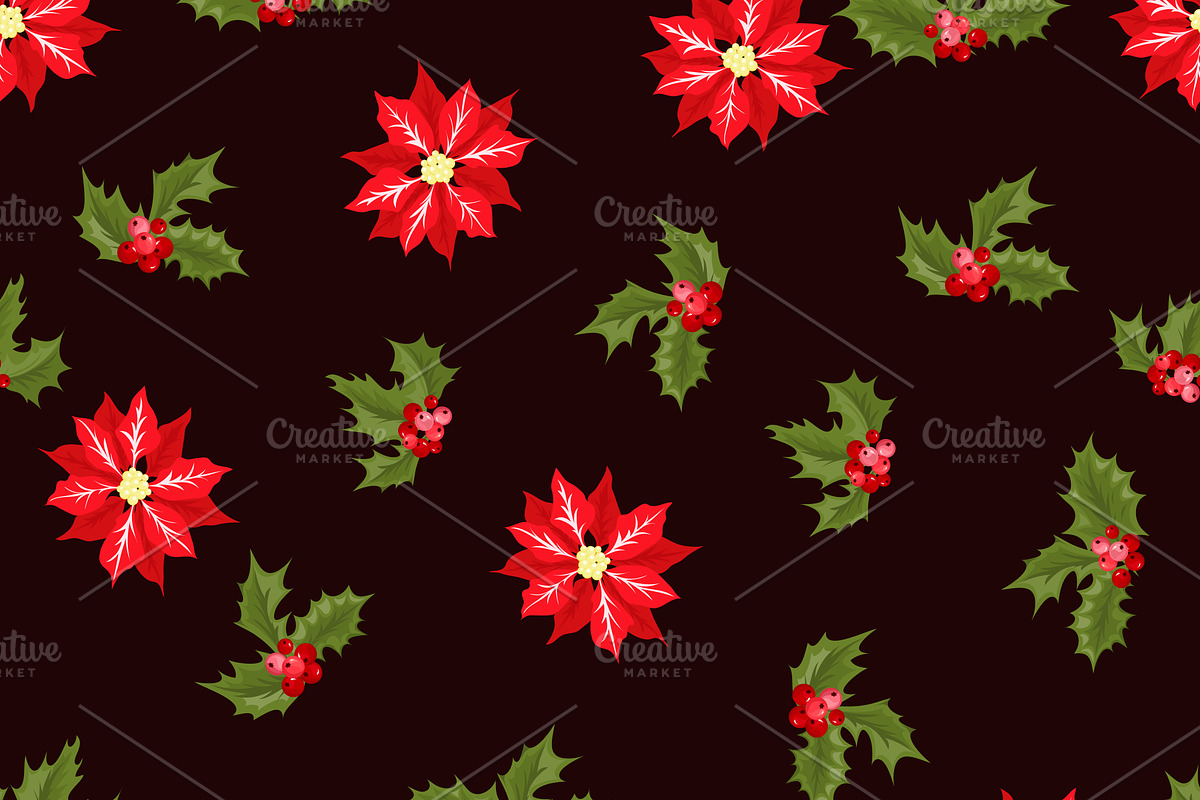 Holly branches seamless pattern in Illustrations - product preview 8