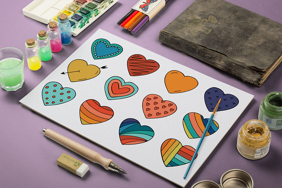 Collection of color hearts + pattern