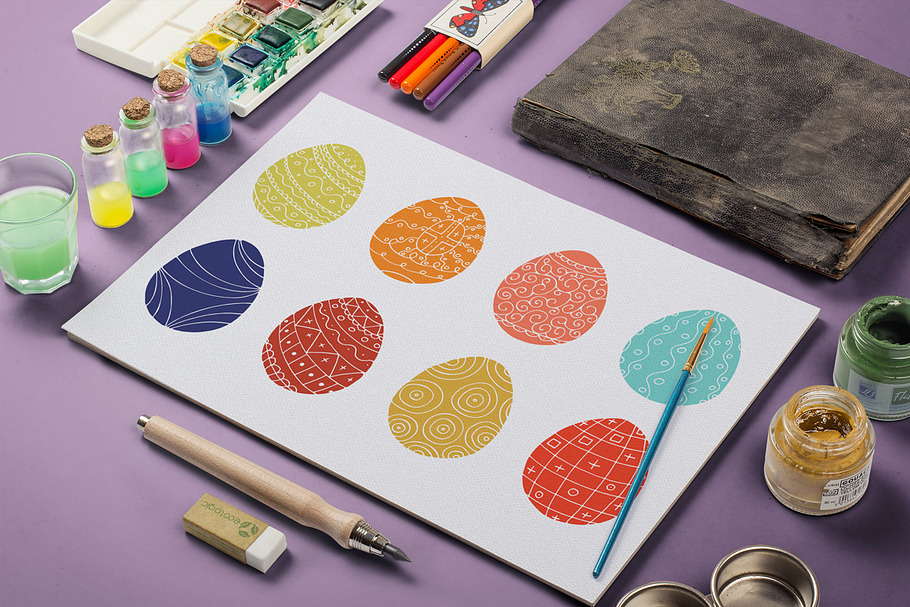 Color Easter eggs + patterns in Illustrations - product preview 8
