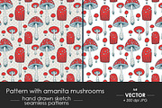 Pattern with amanita mushrooms