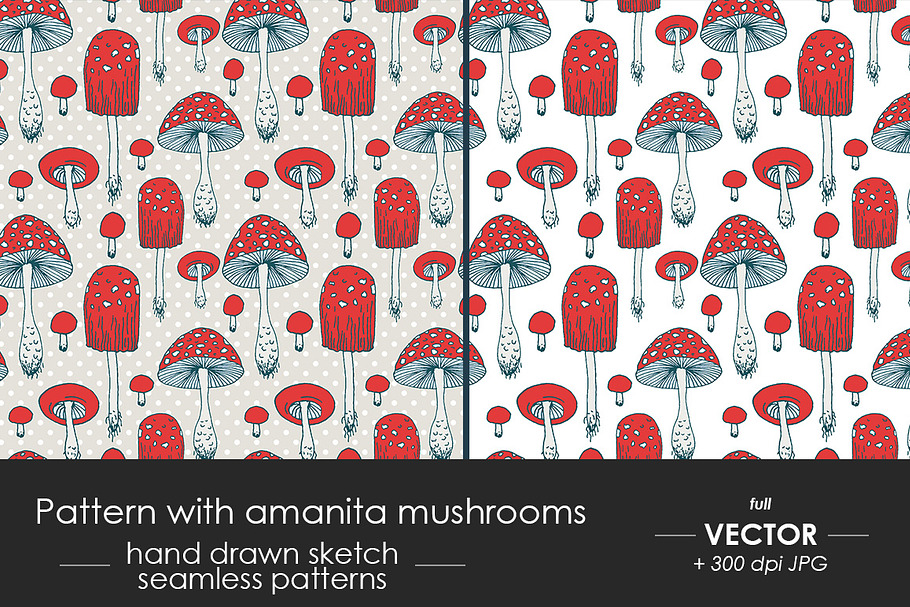 Pattern with amanita mushrooms in Patterns - product preview 8