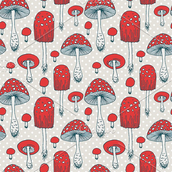 Pattern with amanita mushrooms in Patterns - product preview 1