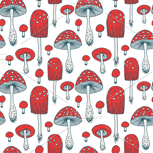 Pattern with amanita mushrooms in Patterns - product preview 2