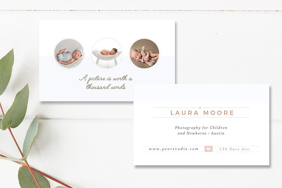 Newborn Photo Business Card INDD in Business Card Templates - product preview 8