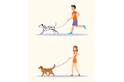 Walking the dogs of different breeds