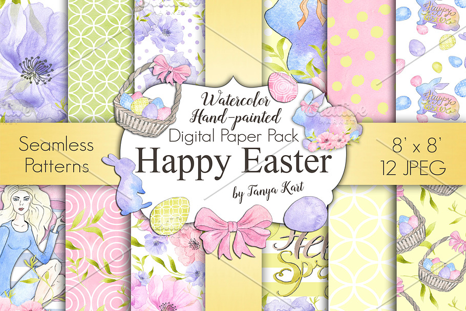 Happy Easter Digital Paper Pack in Illustrations - product preview 8