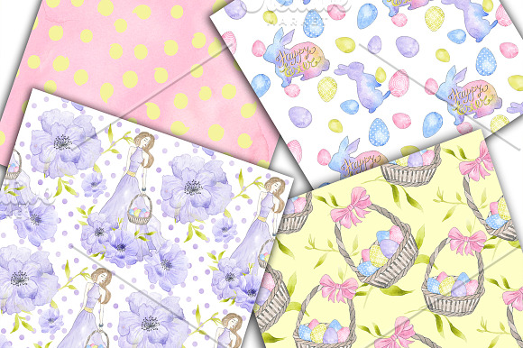 Happy Easter Digital Paper Pack in Illustrations - product preview 4