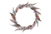 Watercolor feather wreath vector