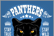 Hunting club sign. Hunter sport team shield symbol. Safari hunt of wild animal panther, logo, star