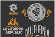 Set of stylish retro badges with bears - California Republic.