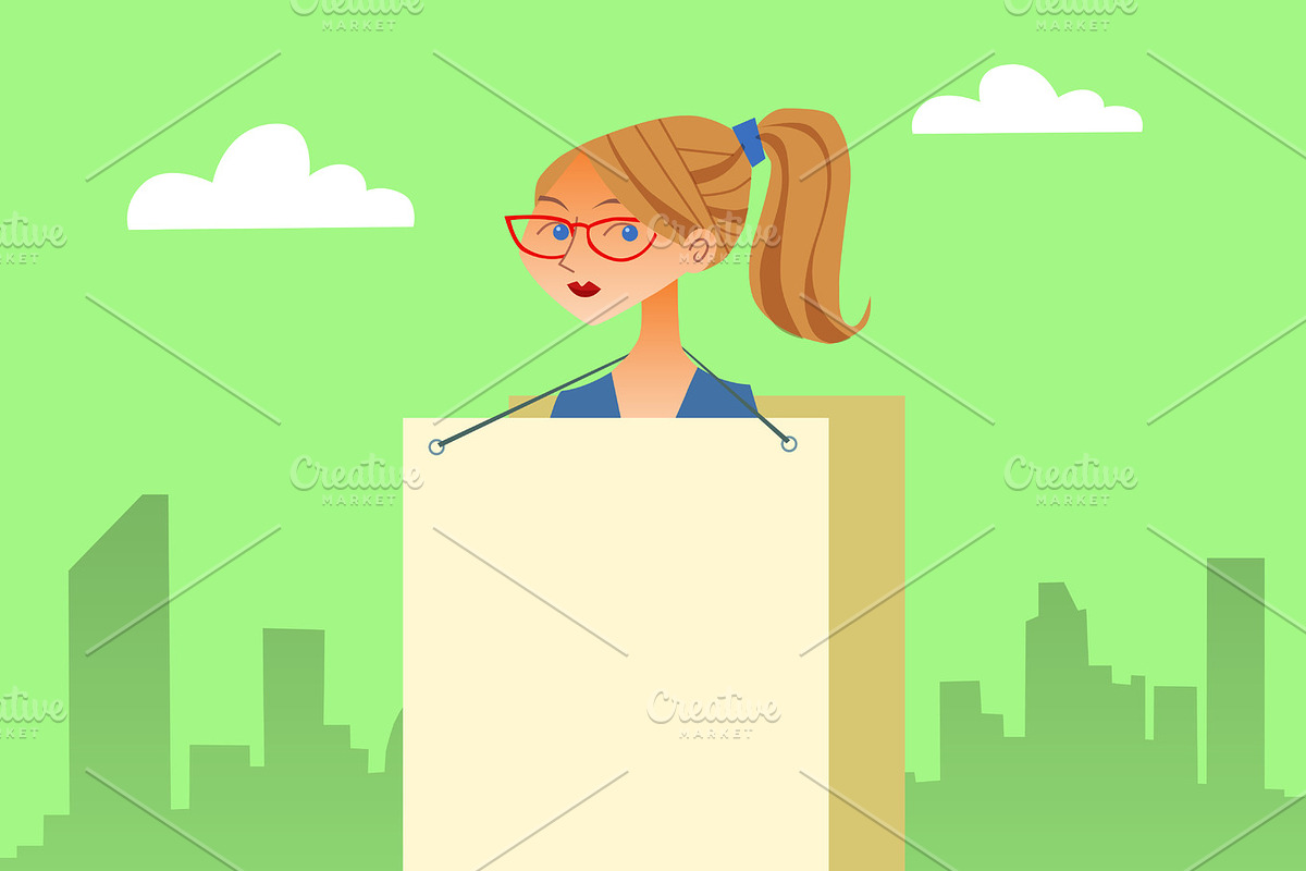 businesswomen with a poster and place for text in Illustrations - product preview 8