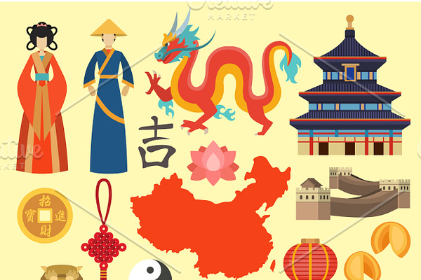 China icons set vector